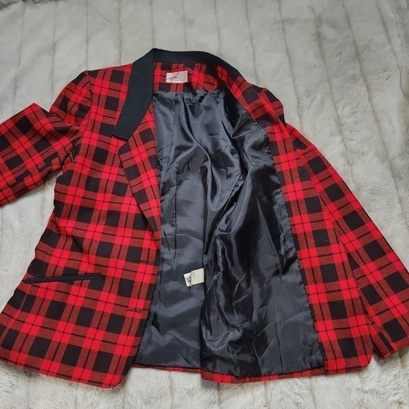 Blazer Vintage Jacket Red Plaid Single breasted pockets Size 8 G.W - Picture 7 of 16